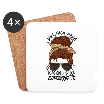 Dreifachmama Was Ist Deine Superkraft - Untersetzer (4er-Set) - Weiß - Vorne