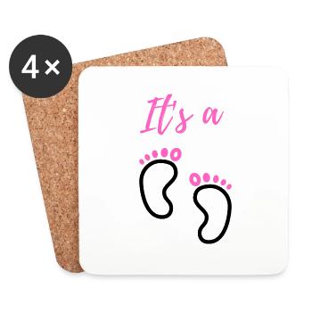 Baby Announcement Pregnancy - Girl - Surprise - Coasters (set of 4) - white - Front