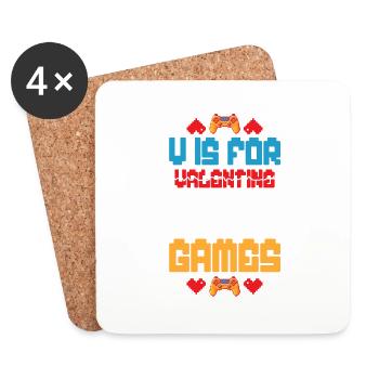 V is for Video Games Valentines Day Adventure RPG - Coasters (set of 4) - white - Front