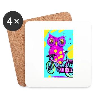pink owl on bicycle - Untersetzer (4er-Set) - Weiß - Vorne
