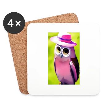 Owl with hat - Coasters (set of 4) - white - Front