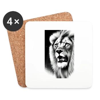Lion noir et blanc - Dessous de verre (lot de 4) - blanc - Devant