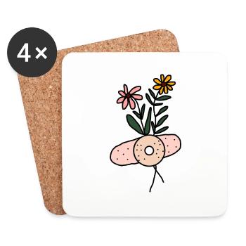 Daisy Bandaged flower plant illustration design. - Coasters (set of 4) - white - Front