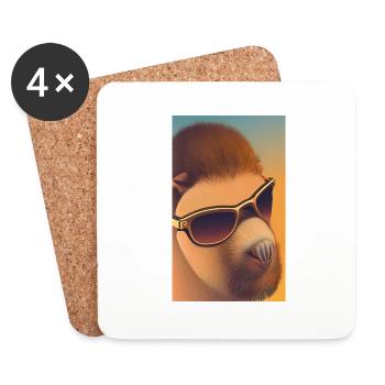 Cooles Comic Portrait von Capybara mit Sonnenbrille - Untersetzer (4er-Set) - Weiß - Vorne