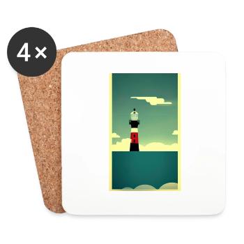 landscape beach coast lighthouse comic cartoon - Coasters (set of 4) - white - Front