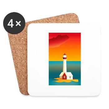 landscape beach coast lighthouse comic cartoon - Coasters (set of 4) - white - Front