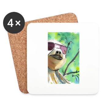 Cool Comic Portrait of a Sloth with sunglasses - Coasters (set of 4) - white - Front