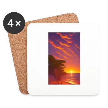 Dessin comique d’un paysage de plage au coucher du soleil - Dessous de verre (lot de 4) - blanc - Devant