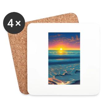 Dessin comique d’un paysage de plage au coucher du soleil - Dessous de verre (lot de 4) - blanc - Devant