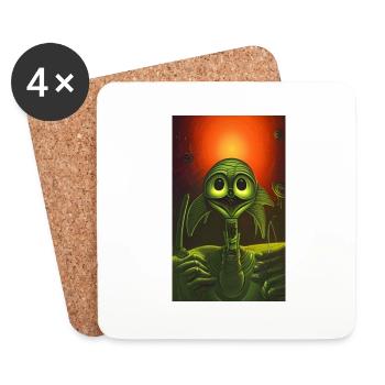 Crazy Comic Alien on a strange planet landscape - Coasters (set of 4) - white - Front