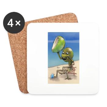 Crazy Comic Alien sur une plage avec un espace cocotier - Dessous de verre (lot de 4) - blanc - Devant