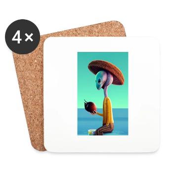Crazy Comic Alien sur une plage avec un espace cocotier - Dessous de verre (lot de 4) - blanc - Devant