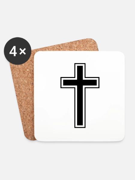 Cross with border - Coasters (set of 4) - white
