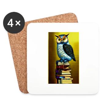 Comic Cartoon Cute Book Owl Owl Book Stack - Coasters (set of 4) - white - Front