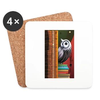 Comic Cartoon Cute Book Owl Owl Book Stack - Dessous de verre (lot de 4) - blanc - Devant