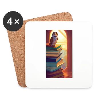 Comic Cartoon Cute Book Owl Owl Book Stack - Dessous de verre (lot de 4) - blanc - Devant
