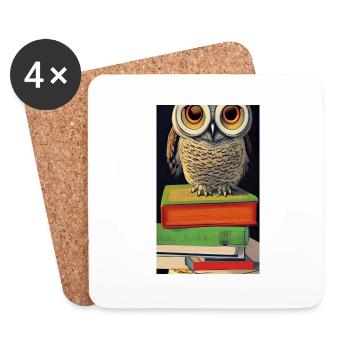 Comic Cartoon Cute Book Owl Owl Book Stack - Coasters (set of 4) - white - Front