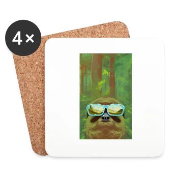 Cool Comic Portrait of a Sloth with sunglasses - Coasters (set of 4) - white - Front