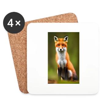 Cool Comic Portrait of a Fox in the forest drawing - Coasters (set of 4) - white - Front