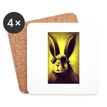Cool Comic Portrait of a rabbit - Coasters (set of 4) - white - Front