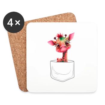 pink baby giraffe breast pocket - Coasters (set of 4) - white - Front