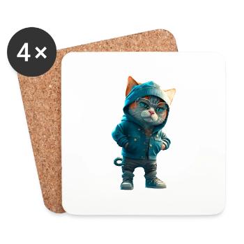Hipster Katze Stylish Cat - Untersetzer (4er-Set) - Weiß - Vorne