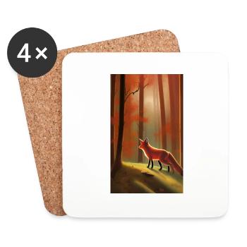 Cool Comic Portrait of a Fox in the forest drawing - Coasters (set of 4) - white - Front