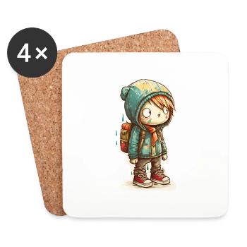 Cartoon Figur Cool Schule Rucksack - Untersetzer (4er-Set) - Weiß - Vorne