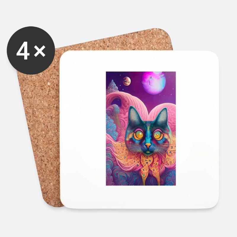 Astral Katze - Untersetzer (4er-Set) - Weiß