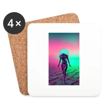 Alien humanoïde dans le désert - Dessous de verre (lot de 4) - blanc - Devant