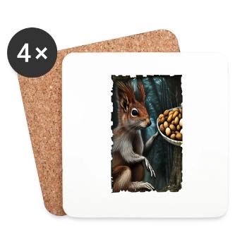 Cool Comic Portrait of a wild red squirrel nuts - Coasters (set of 4) - white - Front