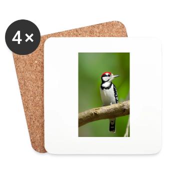 Pileated woodpecker red headed cool comic drawing - Coasters (set of 4) - white - Front