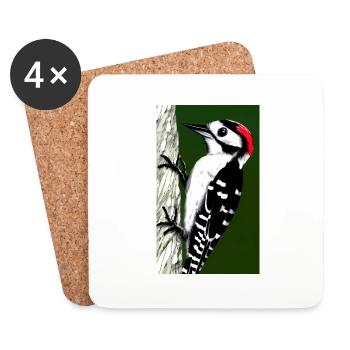 Pileated woodpecker red headed cool comic drawing - Coasters (set of 4) - white - Front