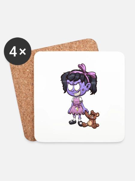 Zombie Girl With Teddy Bear - Coasters (set of 4) - white