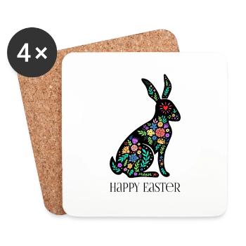 Happy Easter - Bunter Osterhase Floral - Untersetzer (4er-Set) - Weiß - Vorne