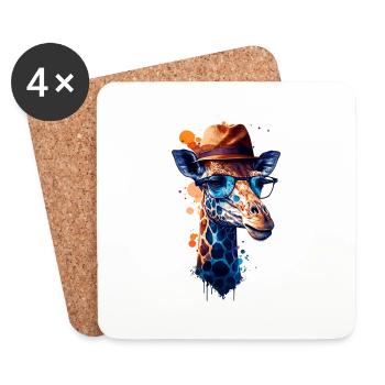 Girafe comme porteur de lunettes hipster avec chapeau - Dessous de verre (lot de 4) - blanc - Devant