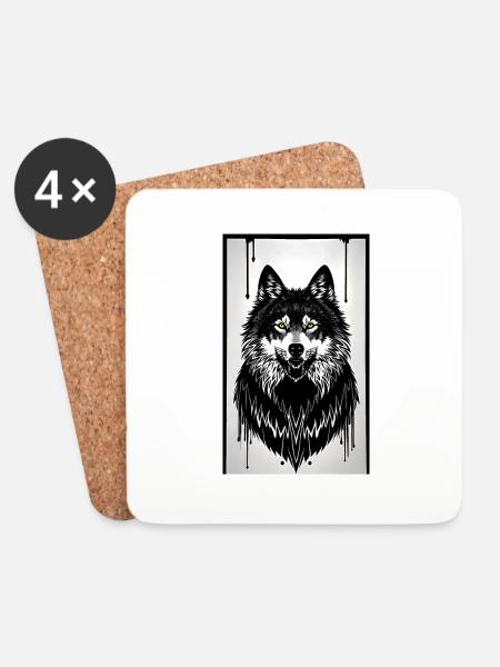Wolfportrait - Untersetzer (4er-Set) - Weiß