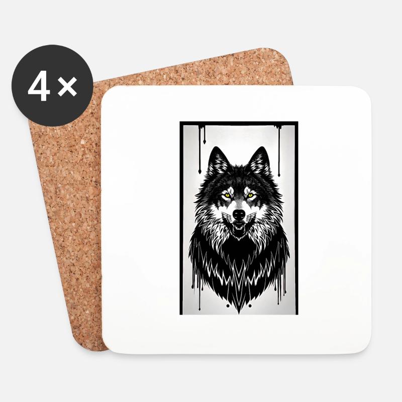 Wolfportrait - Untersetzer (4er-Set) - Weiß