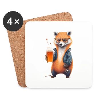 Cooler Fuchs mit Lederjacke Bier und Sonnenbrille - Untersetzer (4er-Set) - Weiß - Vorne