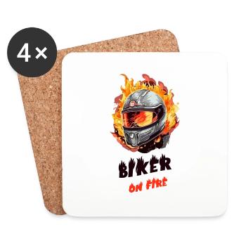 Motard en feu - Dessous de verre (lot de 4) - blanc - Devant