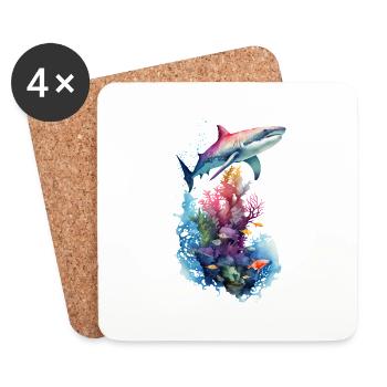 Shark Ocean Landscape - Coasters (set of 4) - white - Front