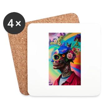 ARTWORK Flower Skull Head Guy - Untersetzer (4er-Set) - Weiß - Vorne