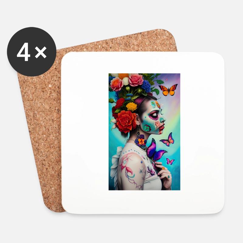 ARTWORK Flower Power Girl - Untersetzer (4er-Set) - Weiß