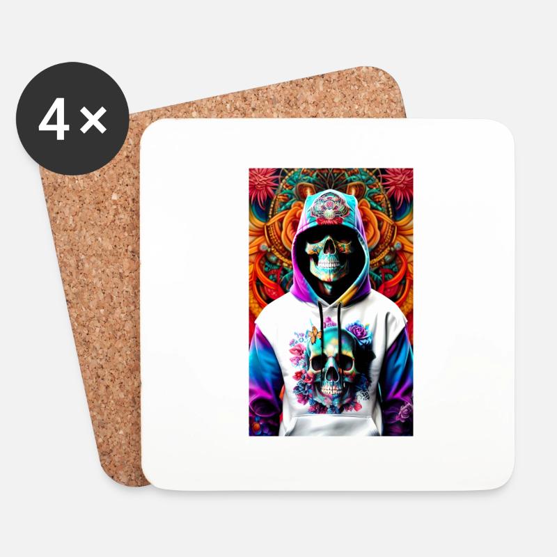 ARTWORK Hoodie Skull - Untersetzer (4er-Set) - Weiß