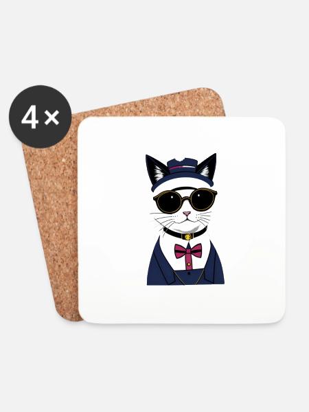 Cool cat with glasses - Coasters (set of 4) - white