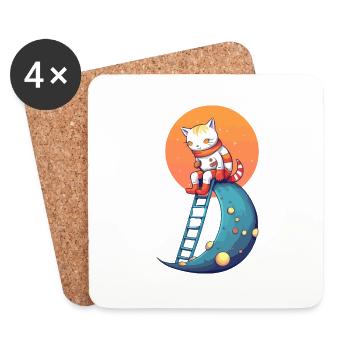 Ikk the cat on the moon - Coasters (set of 4) - white - Front