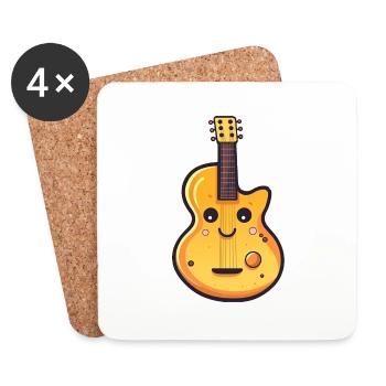 Gitarre im Comic Stil - Untersetzer (4er-Set) - Weiß - Vorne