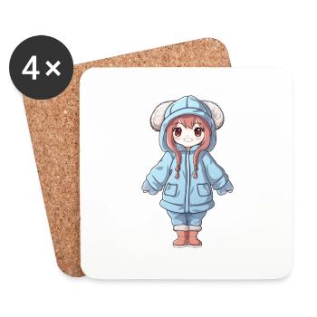 Zauberhaftes Glück - Das süße Anime-Mädchen - Untersetzer (4er-Set) - Weiß - Vorne