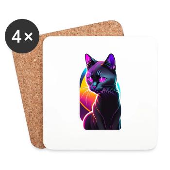 Schwarze Katze und Neoneffekt - Untersetzer (4er-Set) - Weiß - Vorne