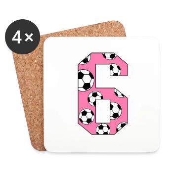 6 Geburtstag Fußball rosa - Untersetzer (4er-Set) - Weiß - Vorne